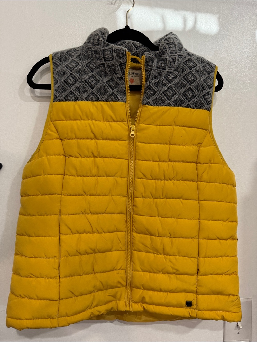 Ruff Hewn Yellow Quilted Vest with Patterned Gray Yoke